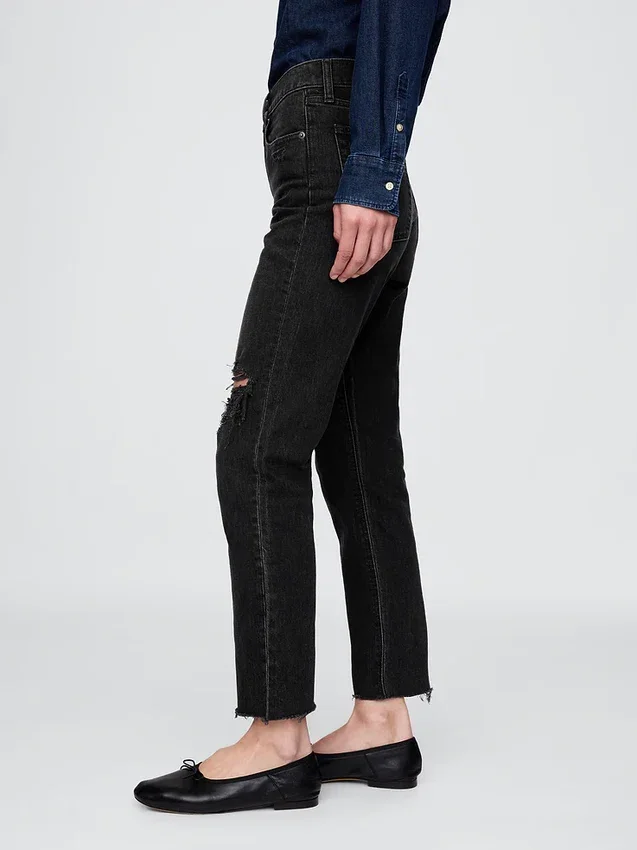 Högmidjade, raka jeans med låg framdel