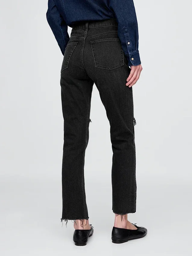 Högmidjade, raka jeans med låg framdel