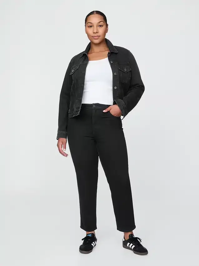 Högmidjade, raka jeans med låg framdel