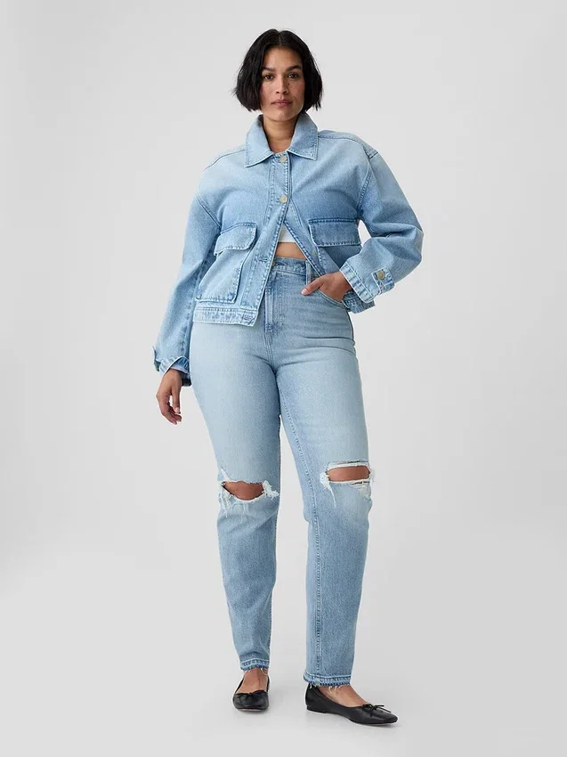 Högmidjade, raka jeans med låg framdel
