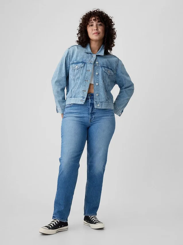 Högmidjade, raka jeans med låg framdel