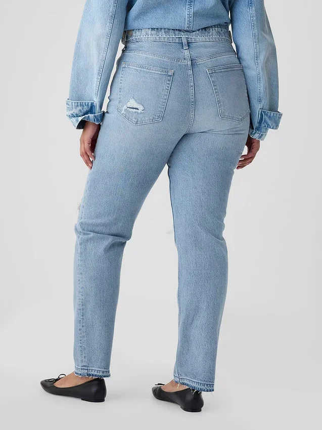 Högmidjade, raka jeans med låg framdel