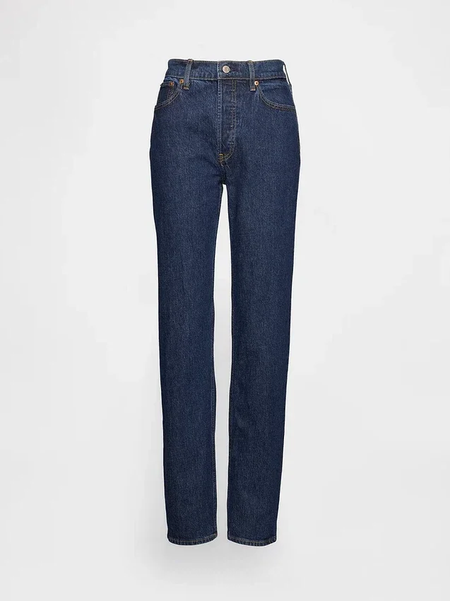 Högmidjade, raka jeans med låg framdel