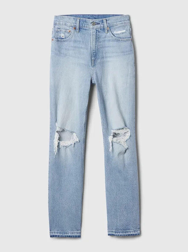 Högmidjade, raka jeans med låg framdel