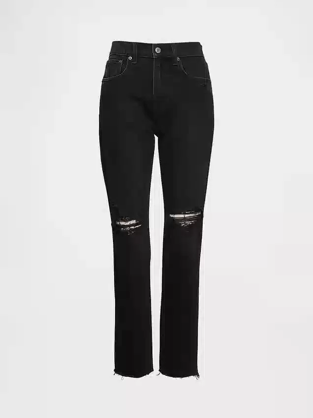 Högmidjade, raka jeans med låg framdel