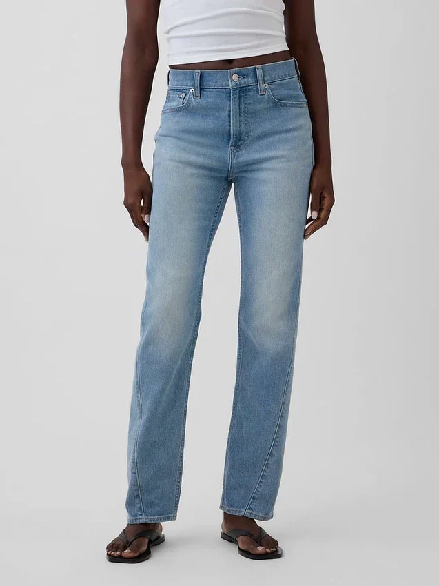 Högmidjade, slanka raka Jeans med tvinnade sömmar i 90-talsstil
