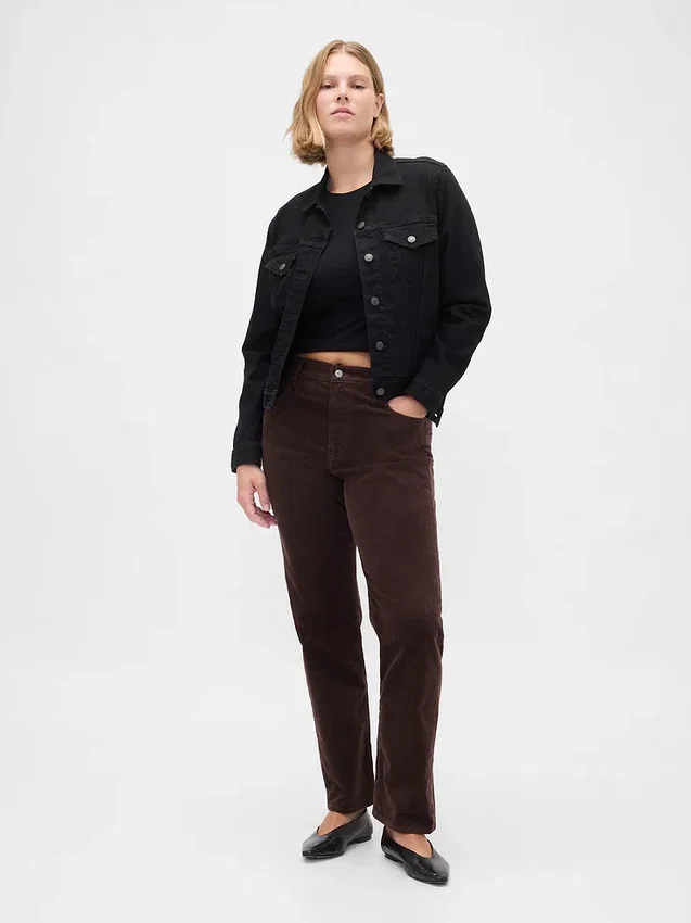 Högmidjade slim straight-Jeans i corduroy i 90-talsstil