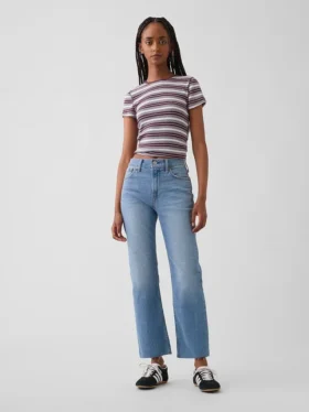 Högmidjade, smala, raka cropped-Jeans i 90-talsstil