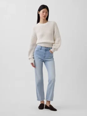 Högmidjade, smala, raka cropped-Jeans i 90-talsstil