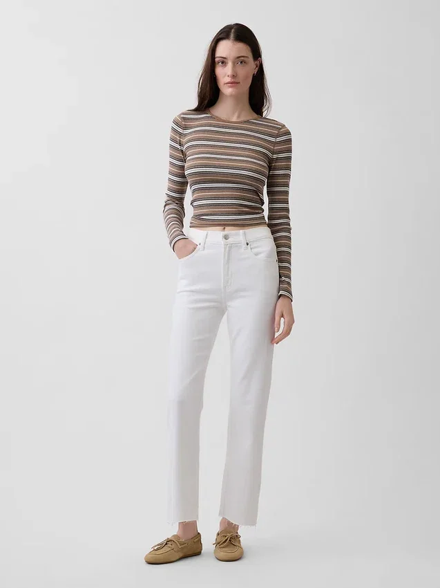 Högmidjade, smala, raka cropped-Jeans i 90-talsstil