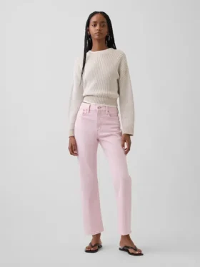 Högmidjade, smala, raka cropped-Jeans i 90-talsstil