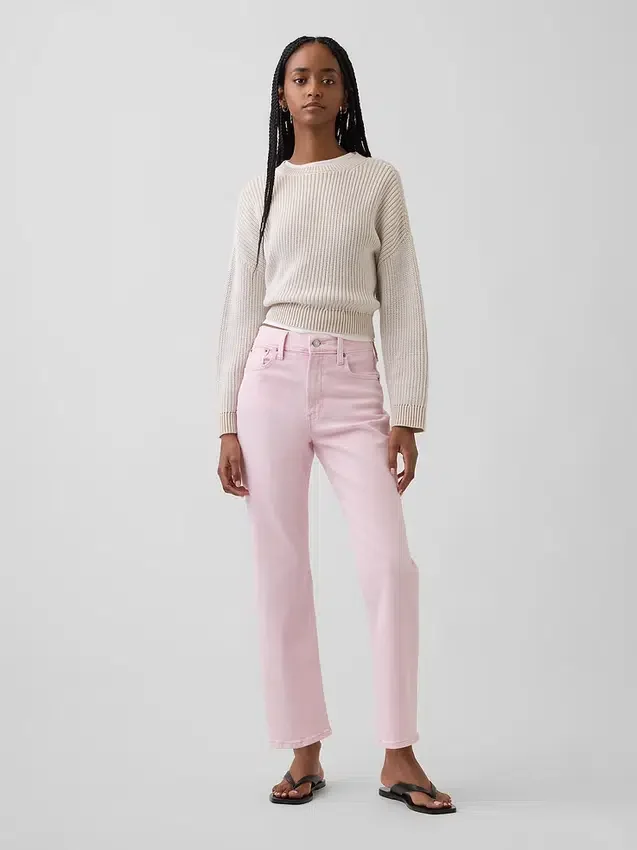 Högmidjade, smala, raka cropped-Jeans i 90-talsstil