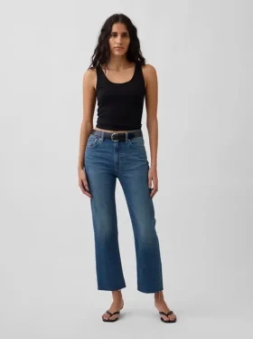 Högmidjade, smala, raka cropped-Jeans i 90-talsstil