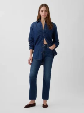 Högmidjade, smala, raka cropped-Jeans i 90-talsstil