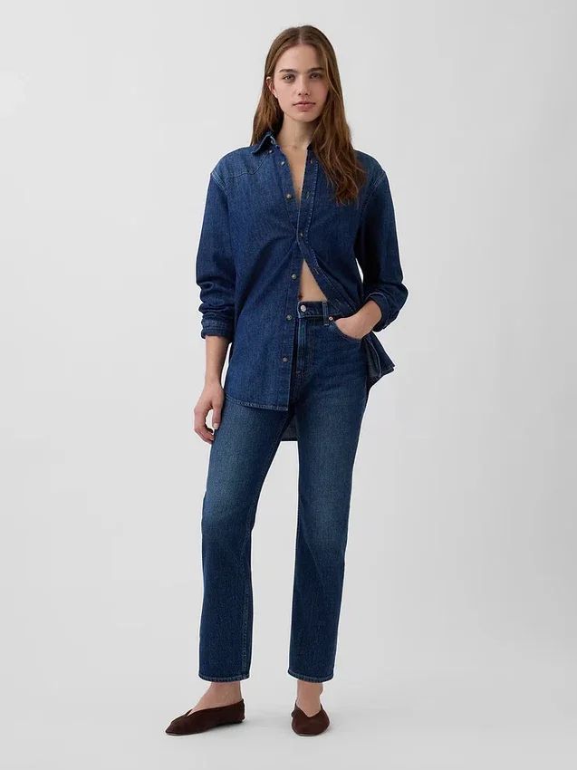 Högmidjade, smala, raka cropped-Jeans i 90-talsstil