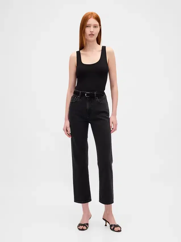 Högmidjade, smala, raka cropped-Jeans i 90-talsstil
