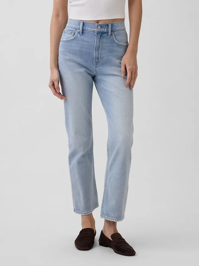 Högmidjade, smala, raka cropped-Jeans i 90-talsstil