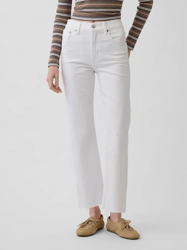 Högmidjade, smala, raka cropped-Jeans i 90-talsstil