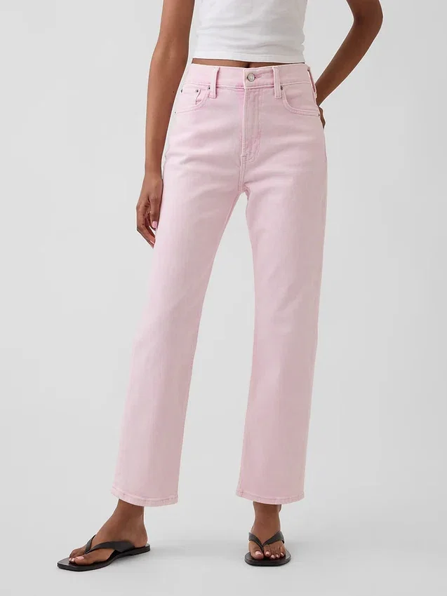 Högmidjade, smala, raka cropped-Jeans i 90-talsstil
