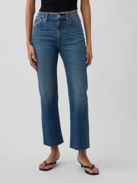 Högmidjade, smala, raka cropped-Jeans i 90-talsstil