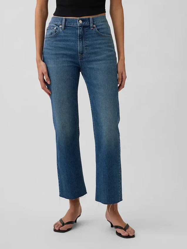 Högmidjade, smala, raka cropped-Jeans i 90-talsstil