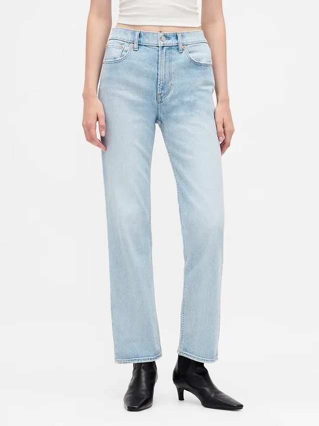 Högmidjade, smala, raka cropped-Jeans i 90-talsstil