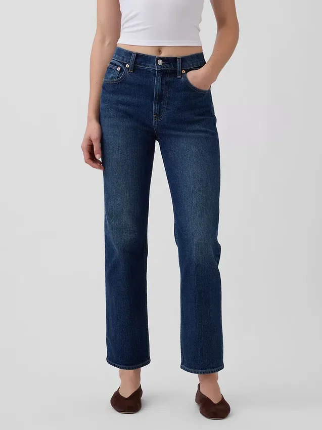 Högmidjade, smala, raka cropped-Jeans i 90-talsstil