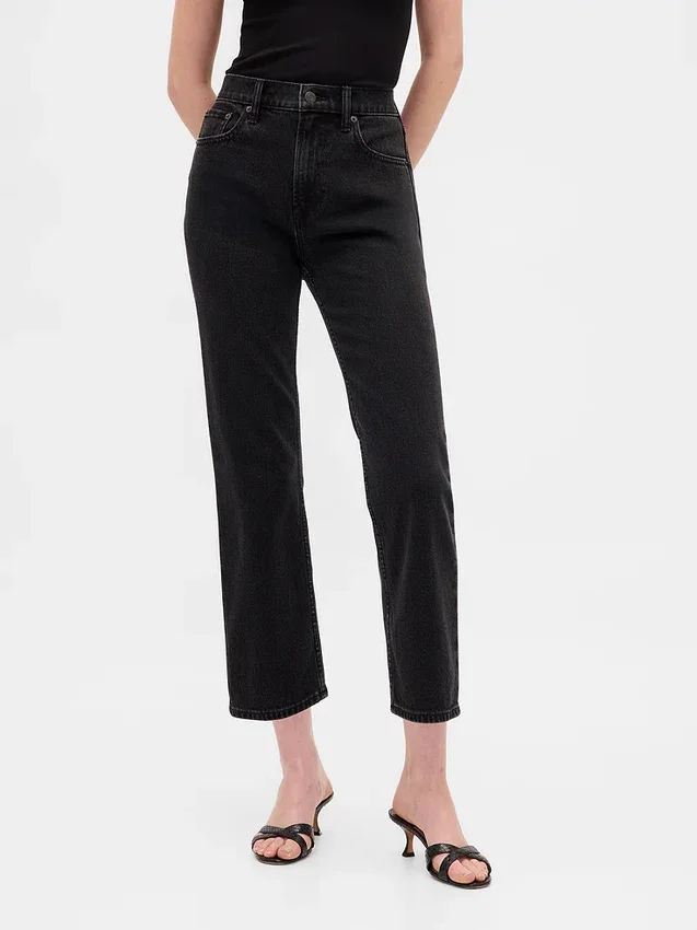 Högmidjade, smala, raka cropped-Jeans i 90-talsstil