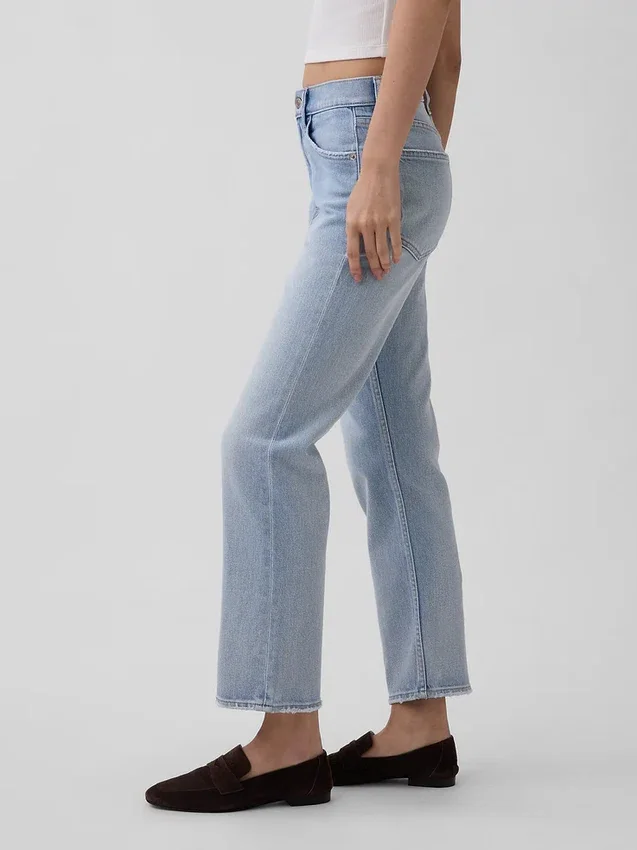 Högmidjade, smala, raka cropped-Jeans i 90-talsstil