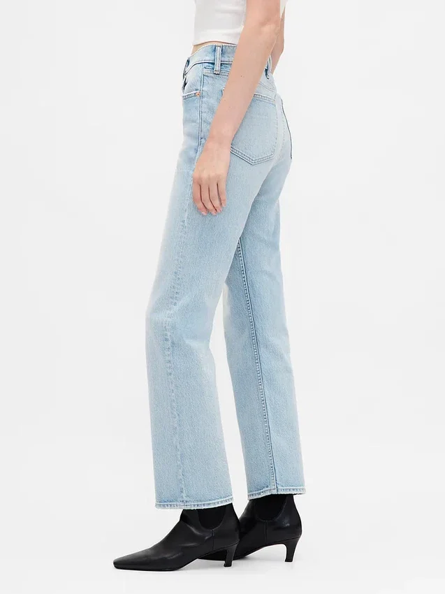 Högmidjade, smala, raka cropped-Jeans i 90-talsstil