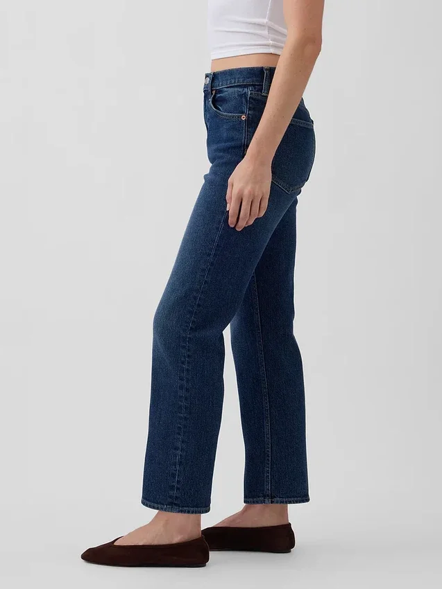 Högmidjade, smala, raka cropped-Jeans i 90-talsstil