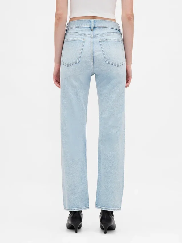 Högmidjade, smala, raka cropped-Jeans i 90-talsstil