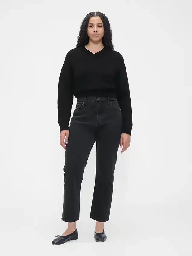 Högmidjade, smala, raka cropped-Jeans i 90-talsstil