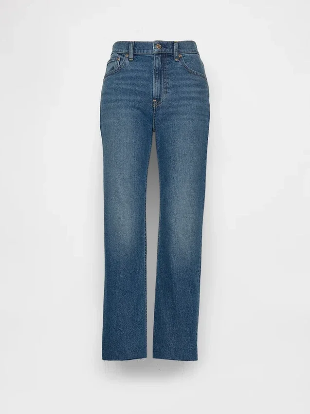 Högmidjade, smala, raka cropped-Jeans i 90-talsstil