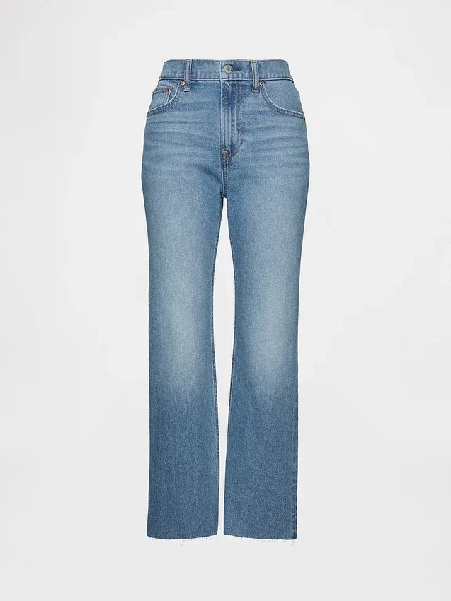Högmidjade, smala, raka cropped-Jeans i 90-talsstil