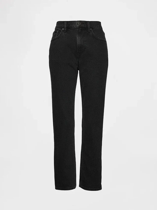 Högmidjade, smala, raka cropped-Jeans i 90-talsstil