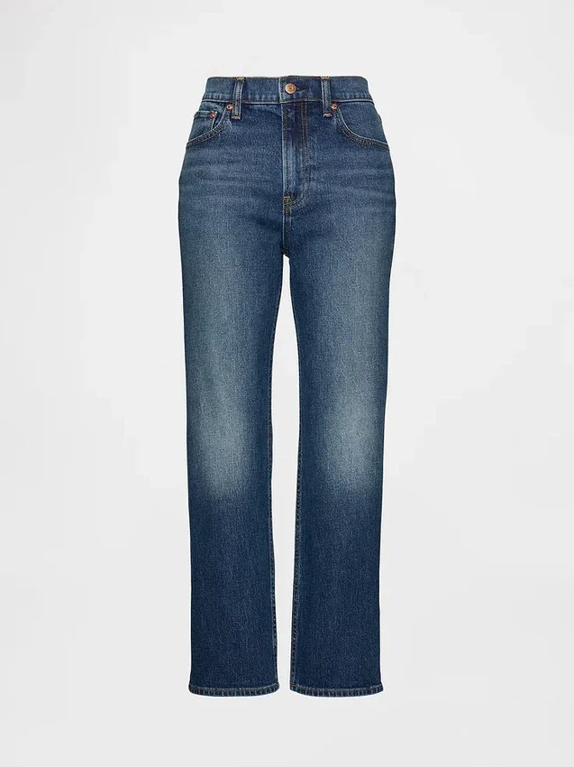 Högmidjade, smala, raka cropped-Jeans i 90-talsstil