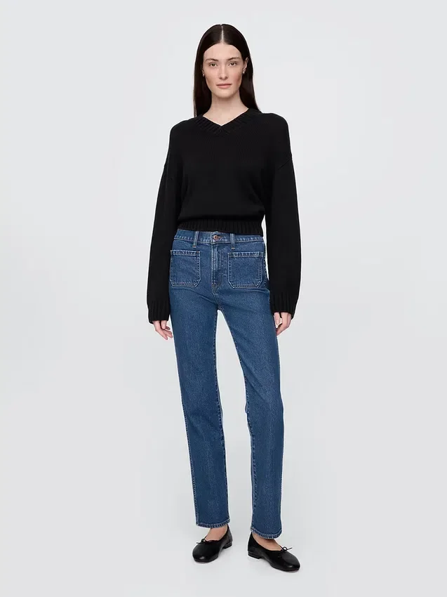 Högmidjade, smala raka Jeans i 90-talsstil