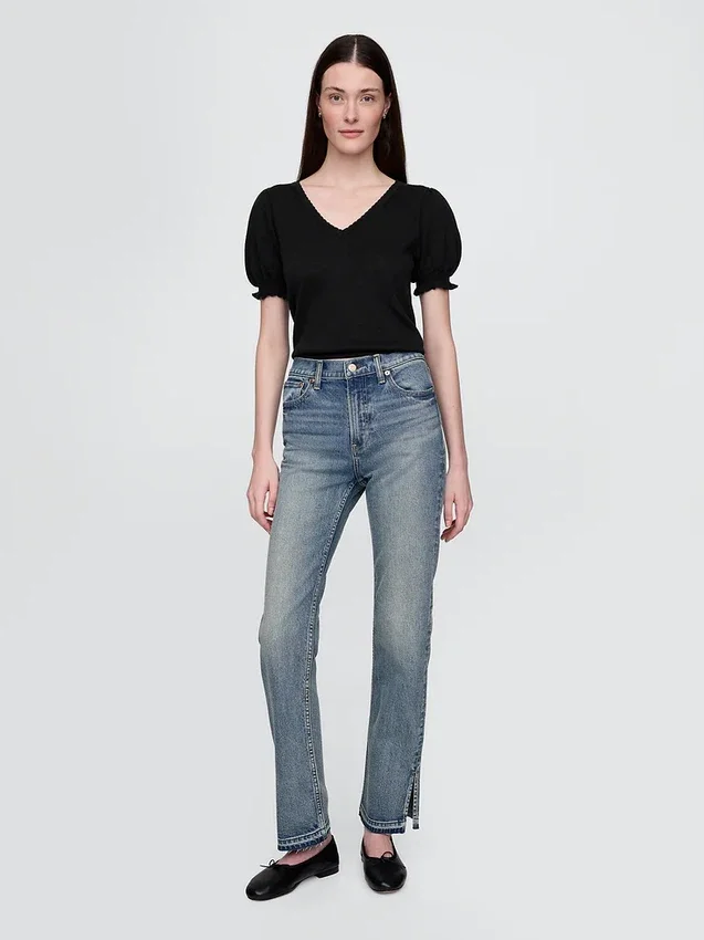 Högmidjade, smala raka Jeans i 90-talsstil