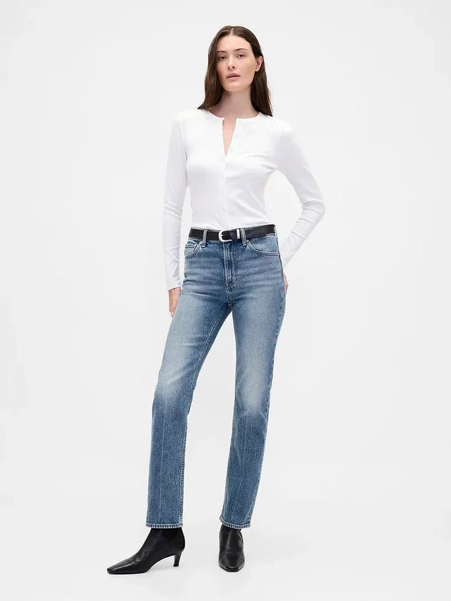 Högmidjade, smala raka Jeans i 90-talsstil