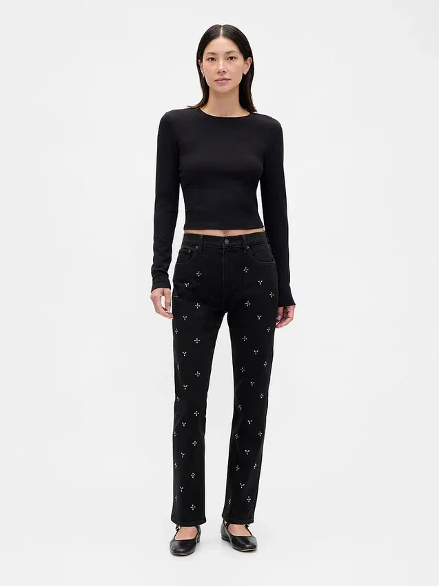 Högmidjade, smala raka Jeans i 90-talsstil