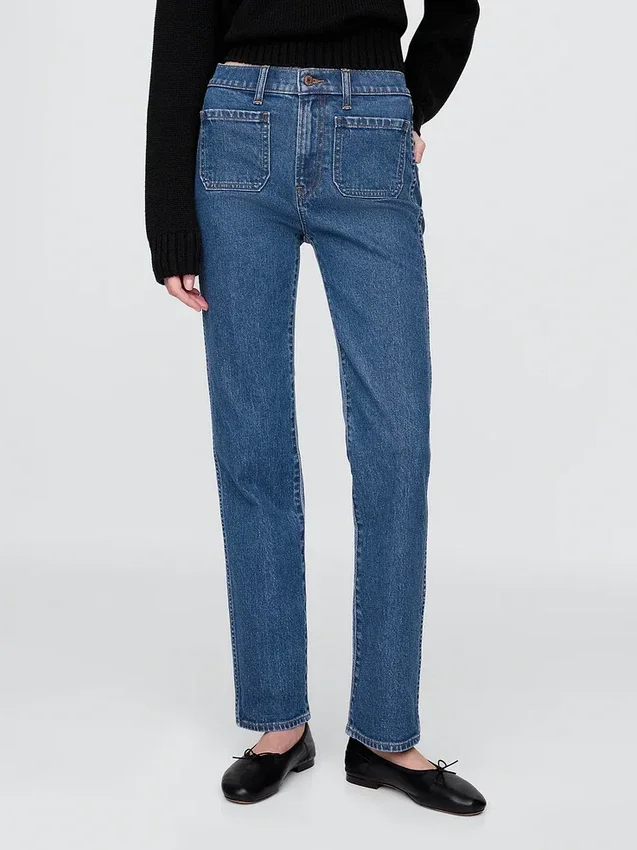 Högmidjade, smala raka Jeans i 90-talsstil