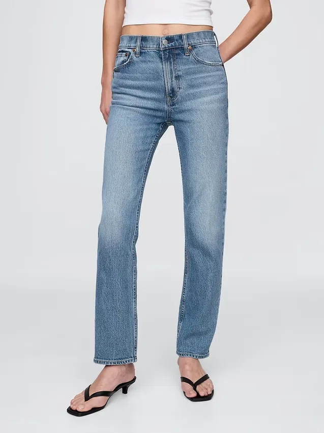 Högmidjade, smala raka Jeans i 90-talsstil