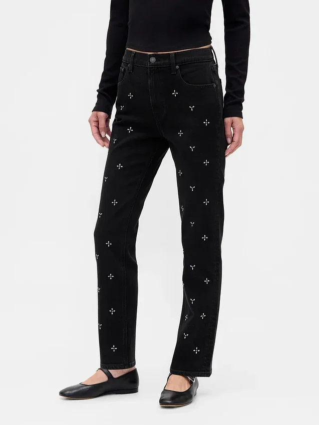Högmidjade, smala raka Jeans i 90-talsstil