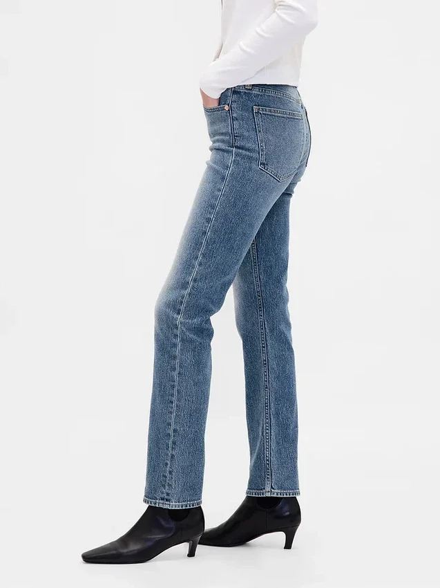 Högmidjade, smala raka Jeans i 90-talsstil