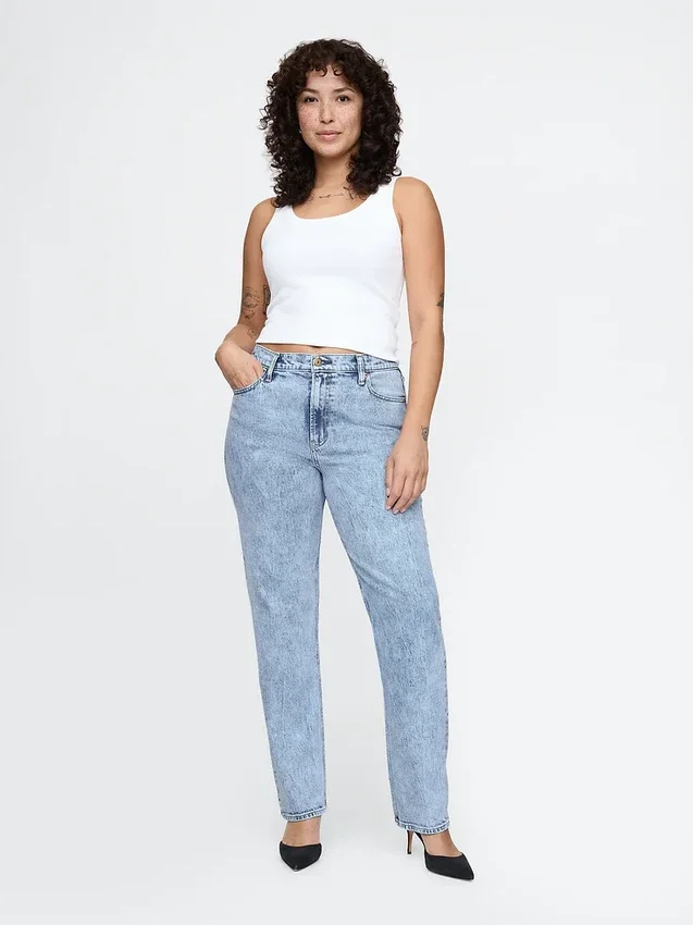Högmidjade, smala raka Jeans i 90-talsstil