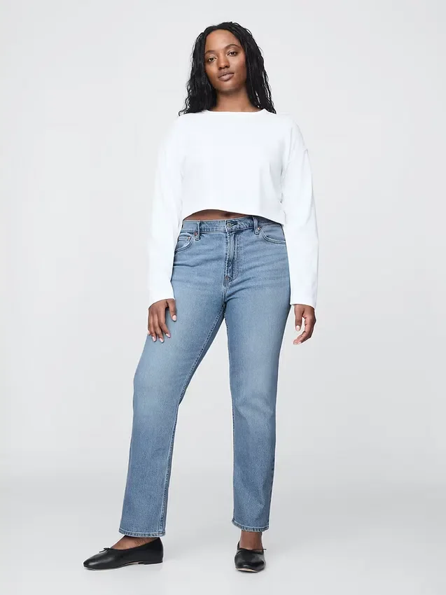 Högmidjade, smala raka Jeans i 90-talsstil