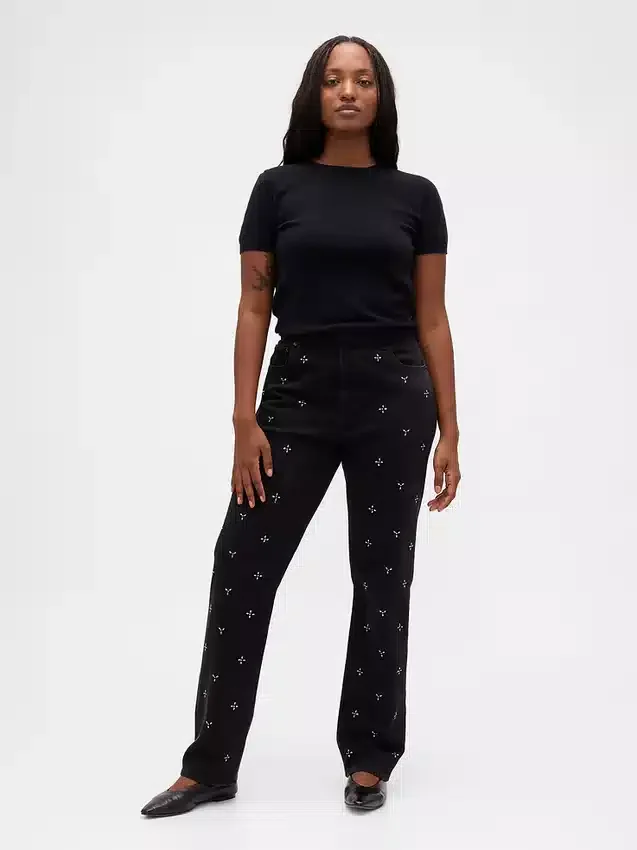 Högmidjade, smala raka Jeans i 90-talsstil