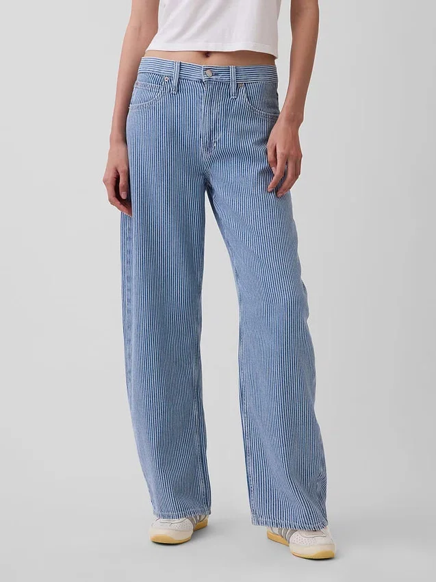 Högmidjade, ultramjuka jeans med randigt mönster