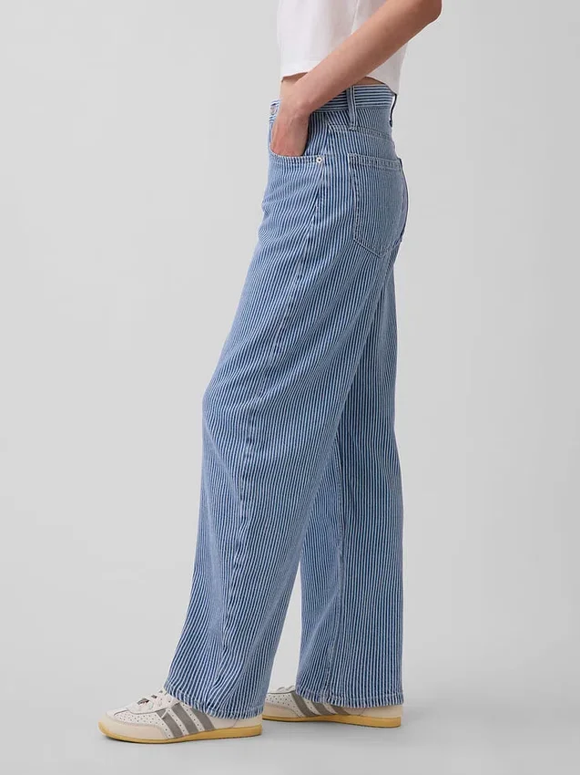 Högmidjade, ultramjuka jeans med randigt mönster